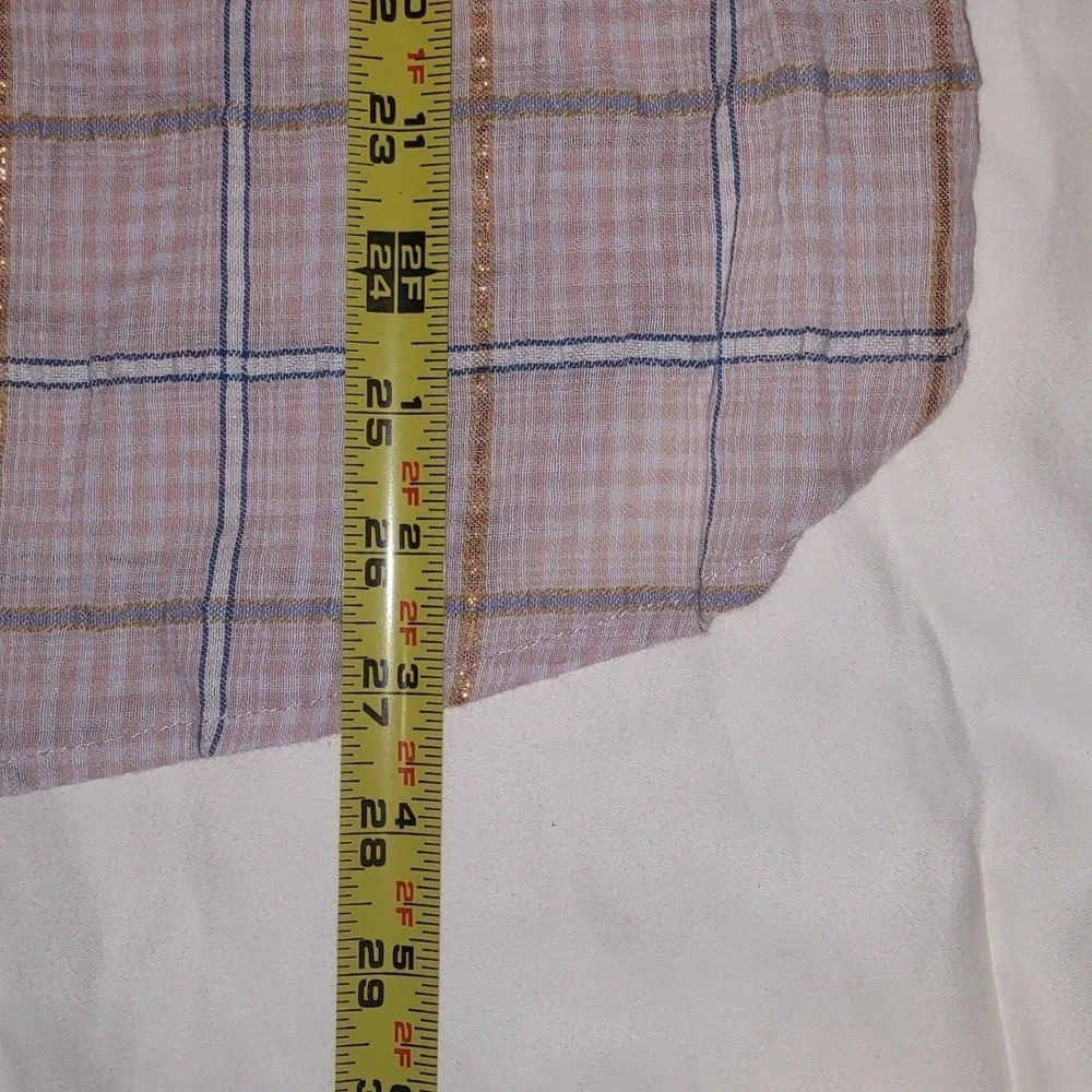 Free People Break My Stride Plaid Metallic Top/Blouse Size L